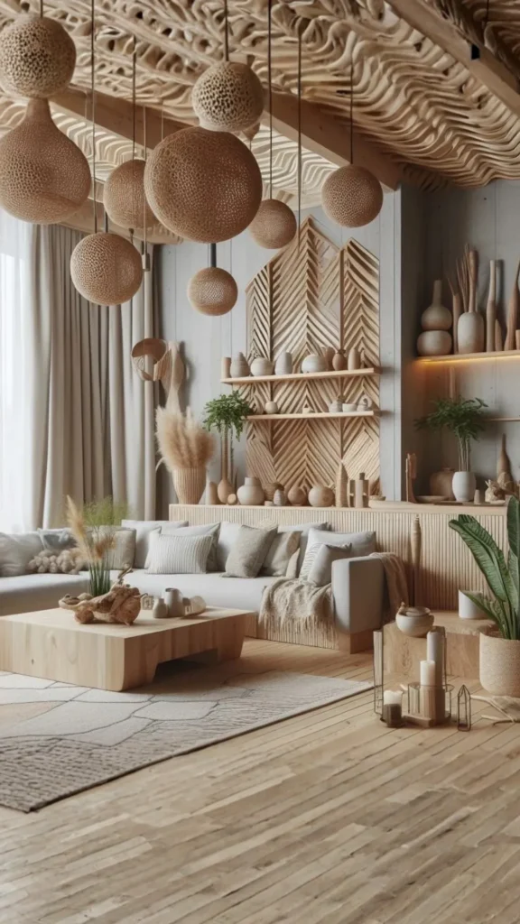 organic modern interior design furniture curved sculptural pieces natural wood