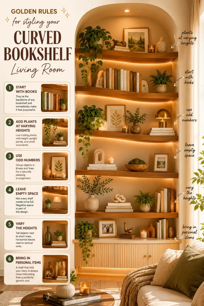 how to style curved bookshelf living room step by step guide 2026