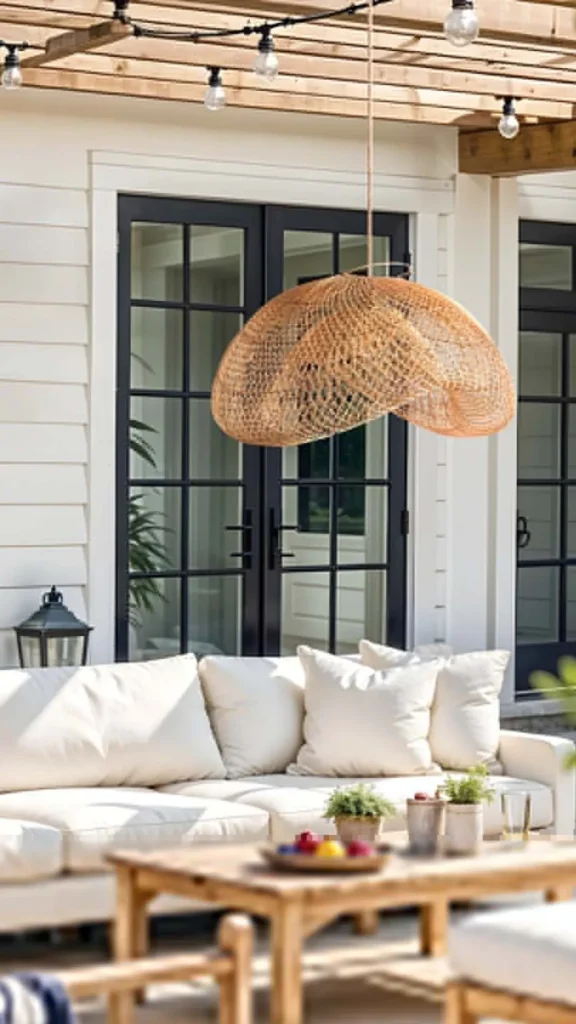 Add a Warm Rattan Pendant Light Above the Seating Zone