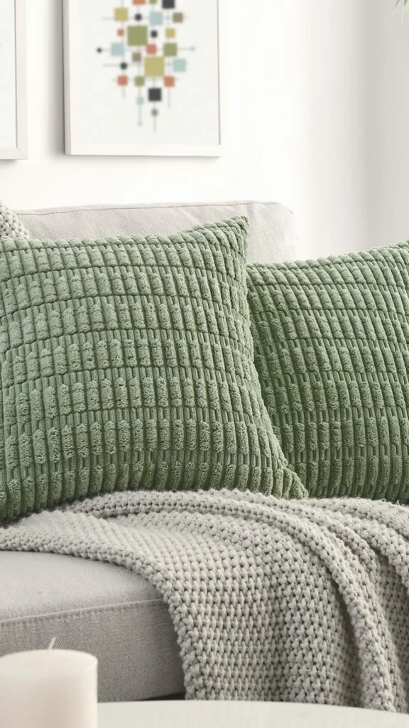Use Sage Green Cushions as the Single Accent Color