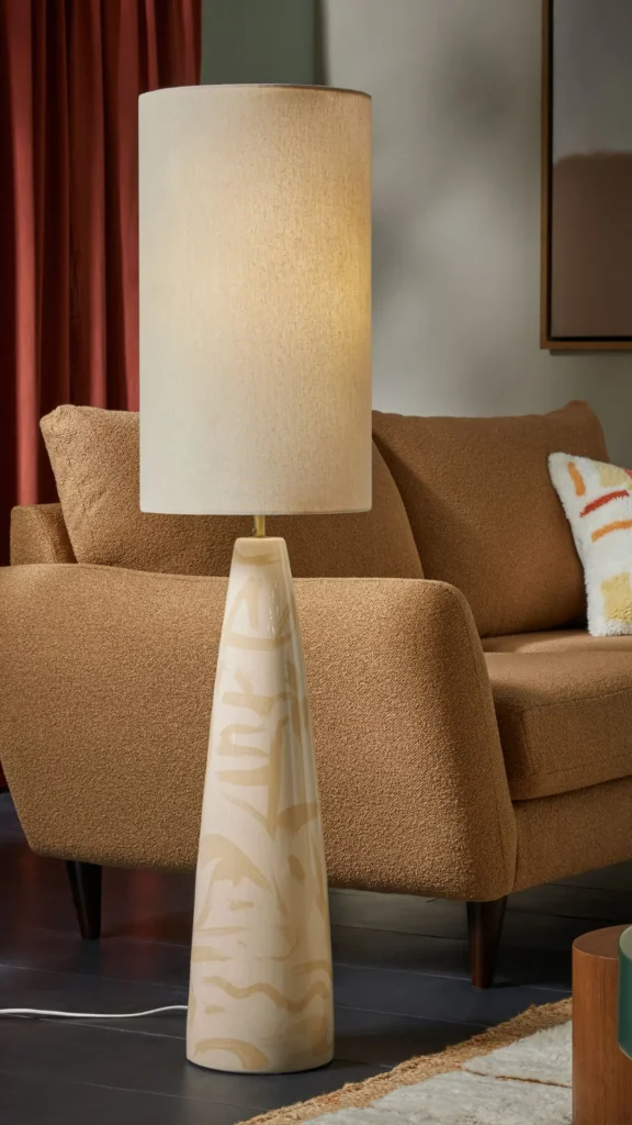 Add a Handmade Ceramic Floor Lamp Beside the Sofa