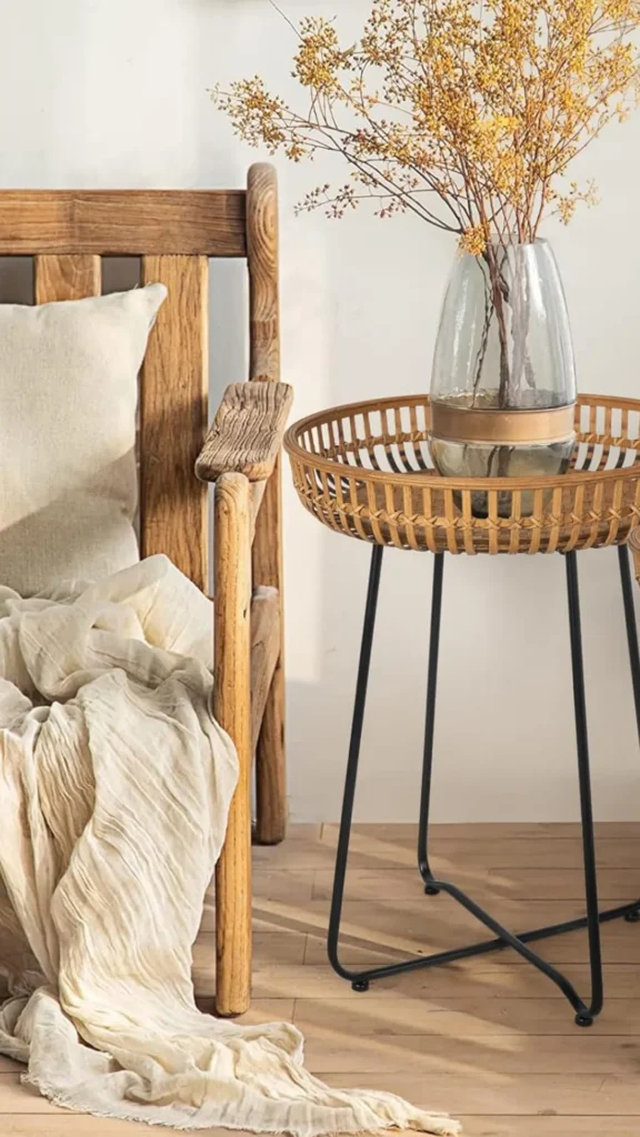 Use a Rattan Side Table Rather Than a Second End Table