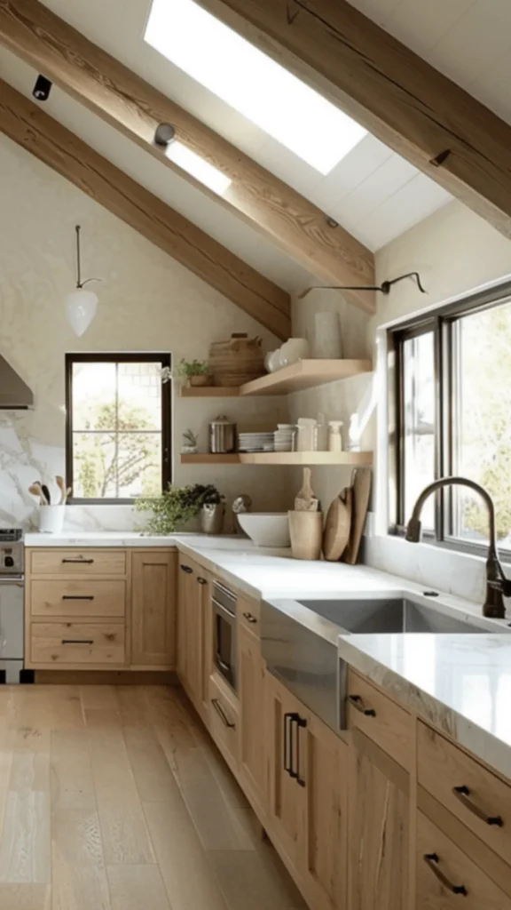 The Organic Modern Kitchen Keeps Surfaces Clear and Materials Visible