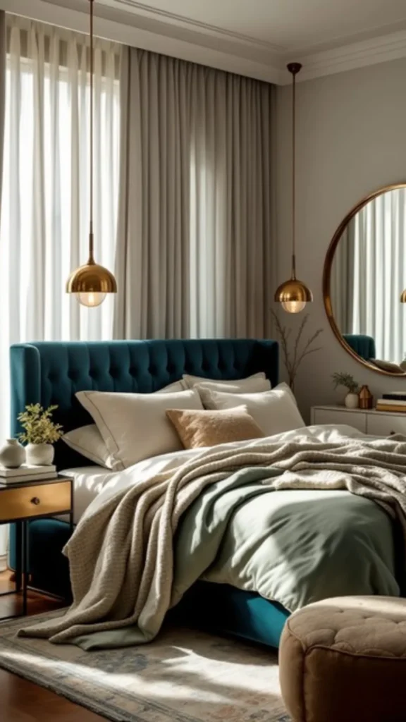 boucle headboard bedroom morning light warm luxury daily experience 2026