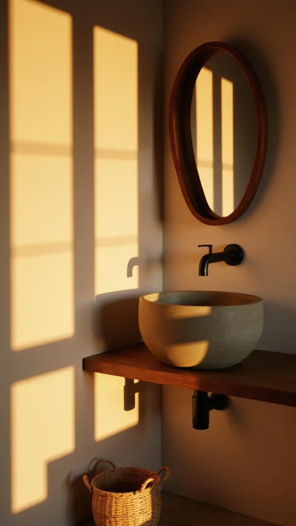japandi bathroom ideas powder room maximum impact minimum space warm 2026