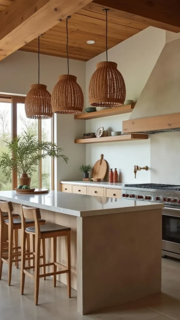 earthy kitchen ideas 2026 exposed wooden ceiling beams architectural warmth character