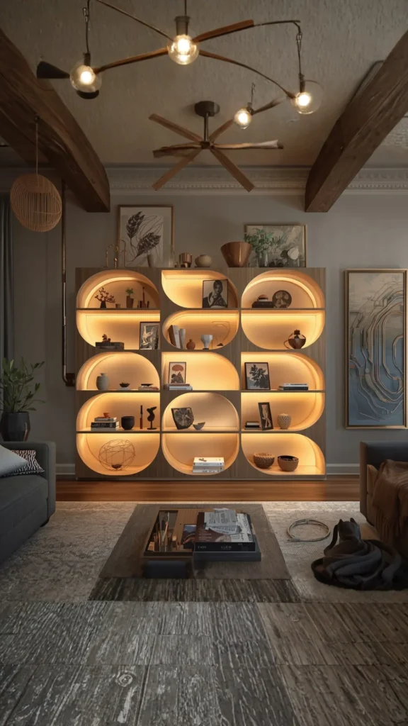 DIY wavy shelf curved bookshelf living room homemade budget friendly stunning