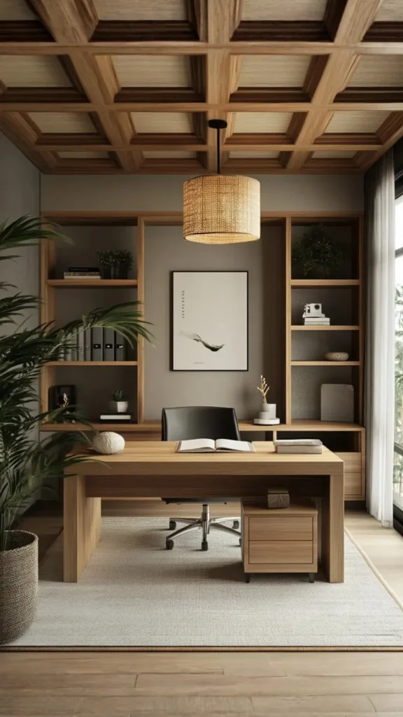 japandi home office ideas solid oak walnut desk genuine furniture warm grain beautiful 2026