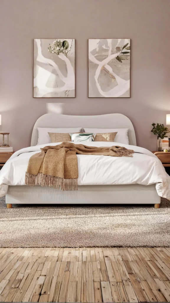 organic modern bedroom ideas curved boucle headboard cream foundation beautiful 2026