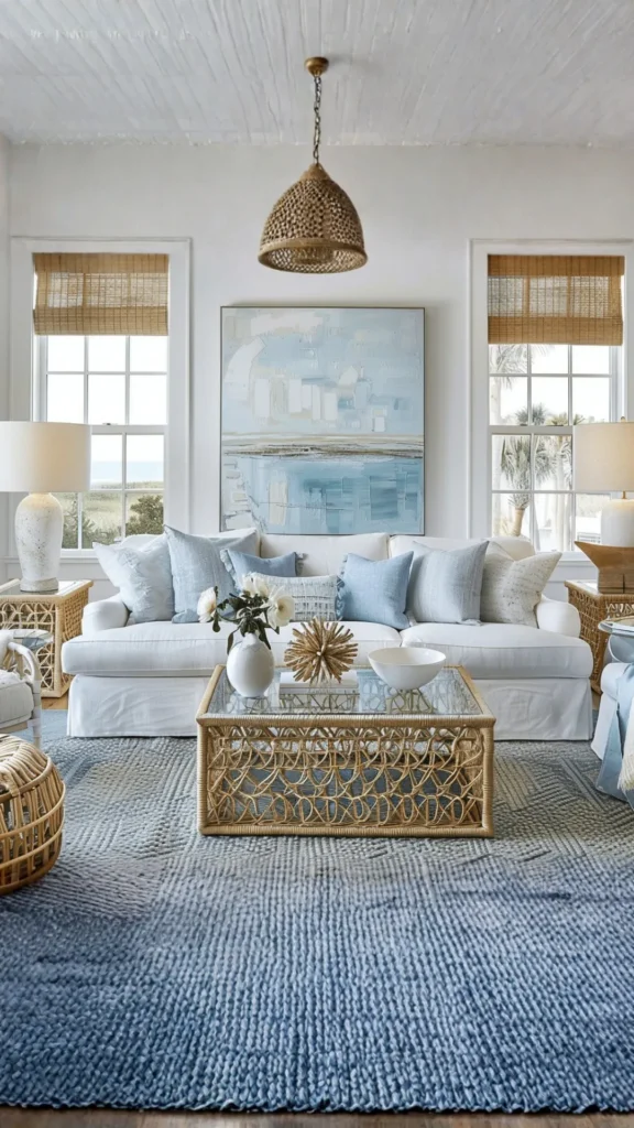 coastal living room ideas bleached whitewashed wood furniture light naturally beautiful 2026