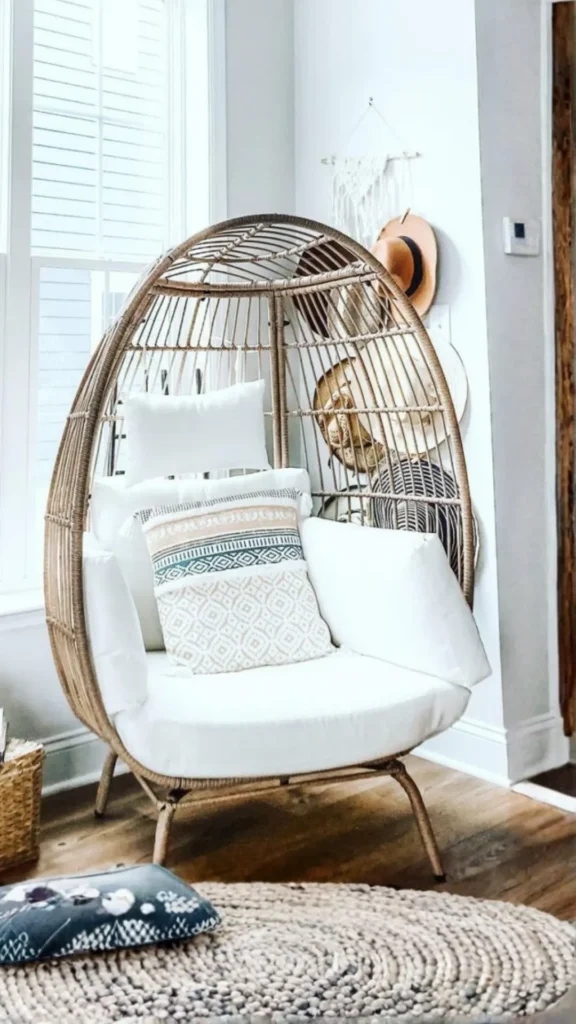 curved accent chair egg chair warm upholstery iconic form living room 2026