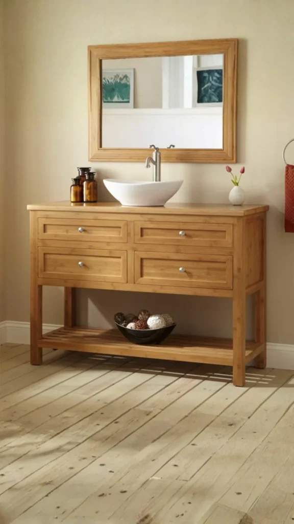 bathroom vanity ideas freestanding furniture-style legs warm wood character beautiful 2026