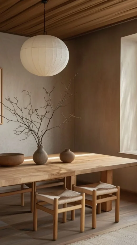 japandi dining room ideas natural light flooded clear windows daytime atmosphere 2026