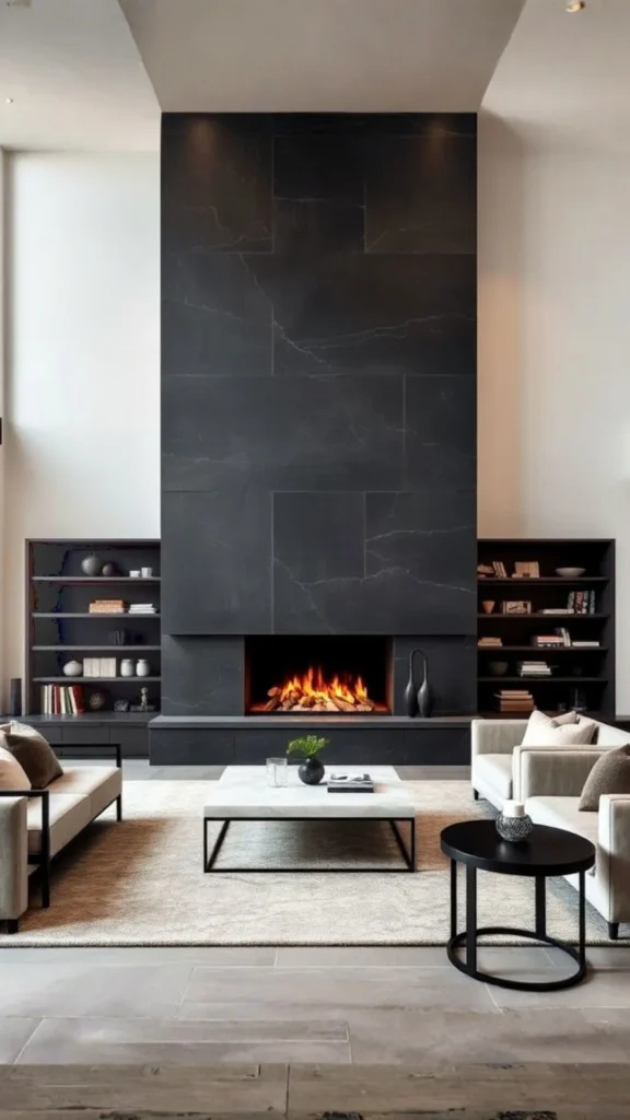 stone fireplace ideas floor to ceiling stone feature wall fireplace centre dramatic 2026