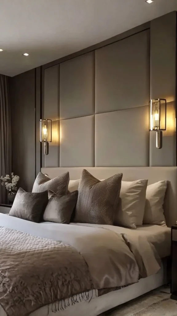 organic modern bedroom ideas warm layered bedside lighting wall sconces table lamp atmospheric 2026