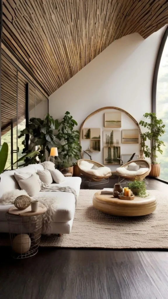 organic modern living room ideas earthy nature-connected palette sage sand wood warm 2026