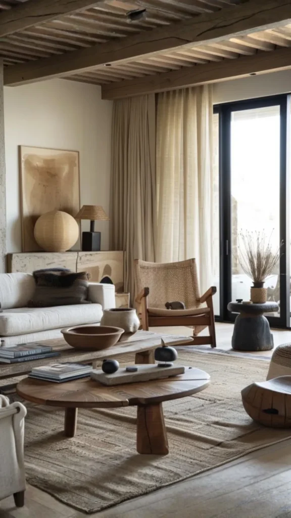 organic modern living room ideas handmade ceramics natural objects beautifully placed 2026