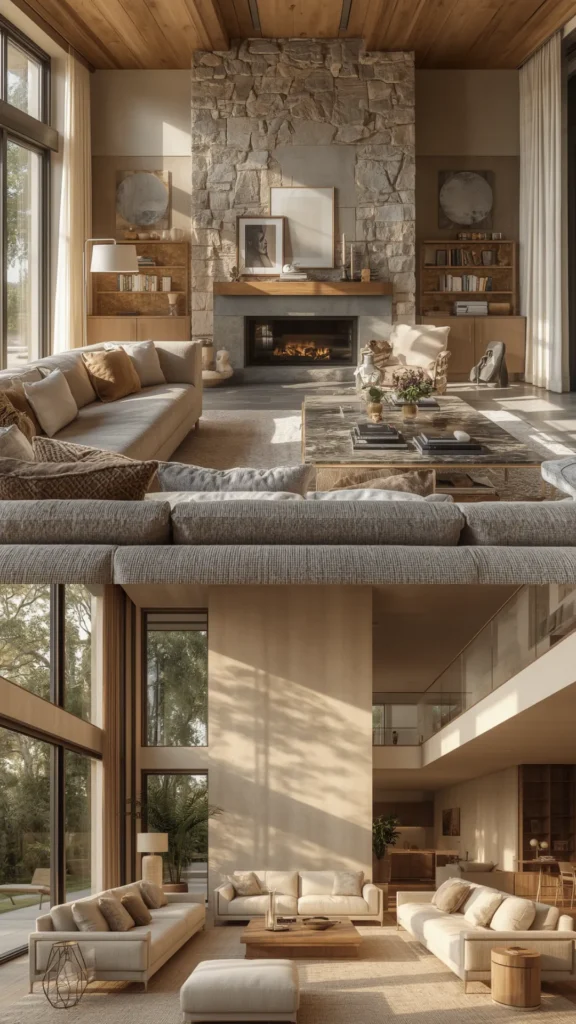 neutral living room ideas beautifully layered natural materials rich warm timeless 2026