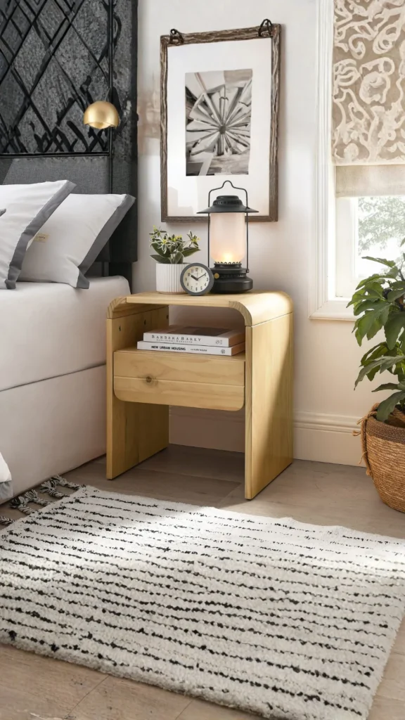 bedroom storage ideas warm wood bedside table drawers organised beautiful 2026