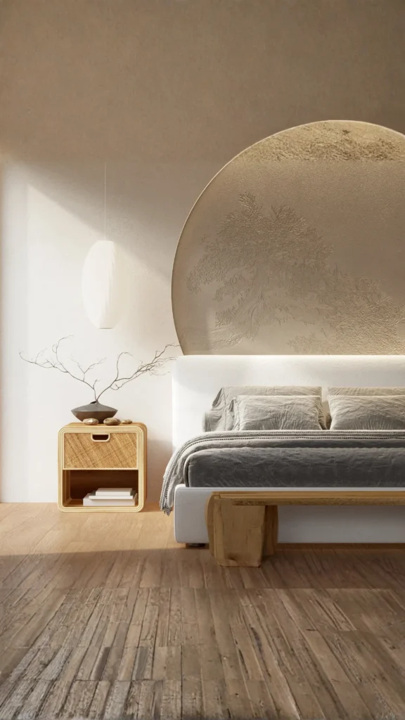japandi bedroom ideas deliberately empty surfaces bedside table clear dresser spare 2026