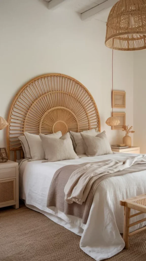 organic modern bedroom ideas woven rattan headboard natural texture