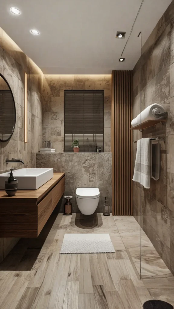 small bathroom ideas 2026 colour combinations earthy neutrals moody darks fresh naturals