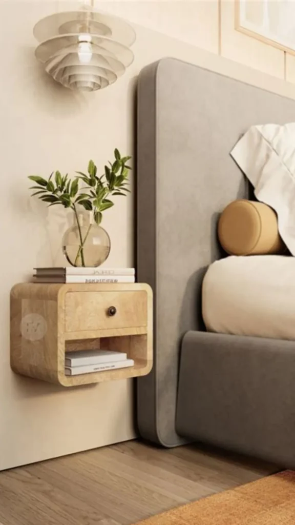 curved bedside table integrated reading light built in