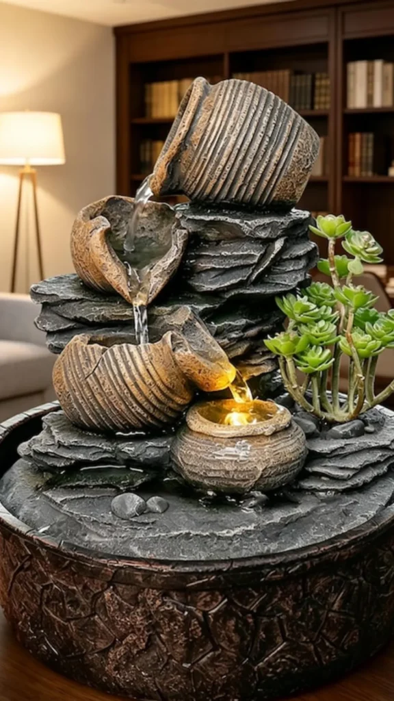 home office ideas tabletop water feature sound focus desk
