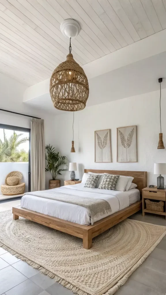 organic modern bedroom ideas couple balanced symmetrical styling