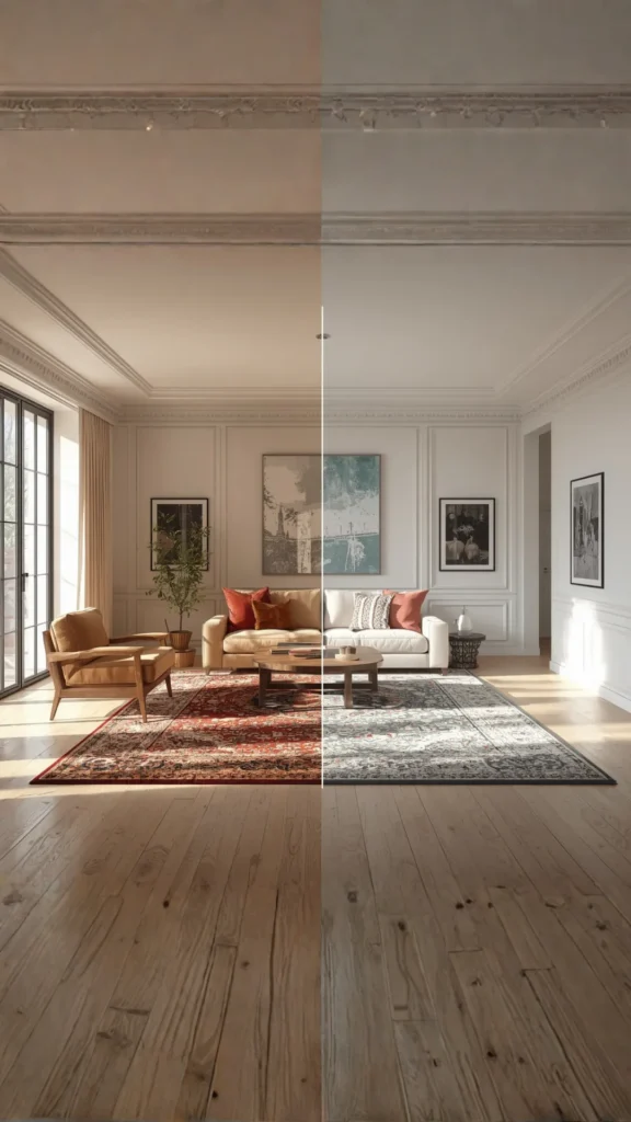 living room rug ideas with and without rug difference dramatically changes whole room