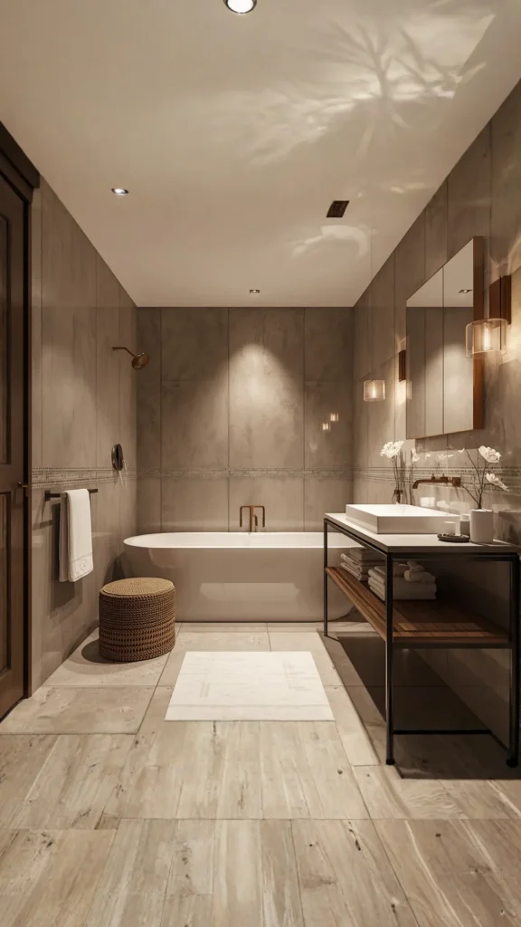 small bathroom ideas 2026 large format tiles seamless expansive feel minimal grout