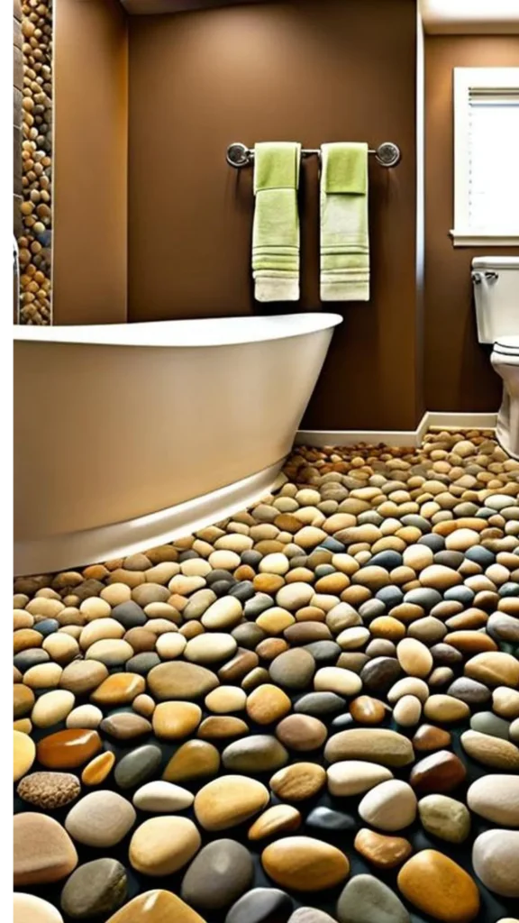 small bathroom ideas 2026 pebble river stone shower floor natural texture