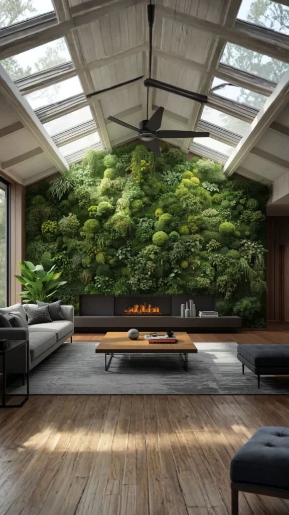 biophilic home design living moss wall feature modern home lush green textured