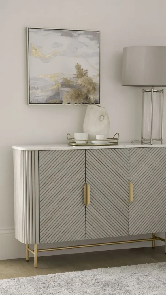 curved sideboard stone marble top wood warm surface
