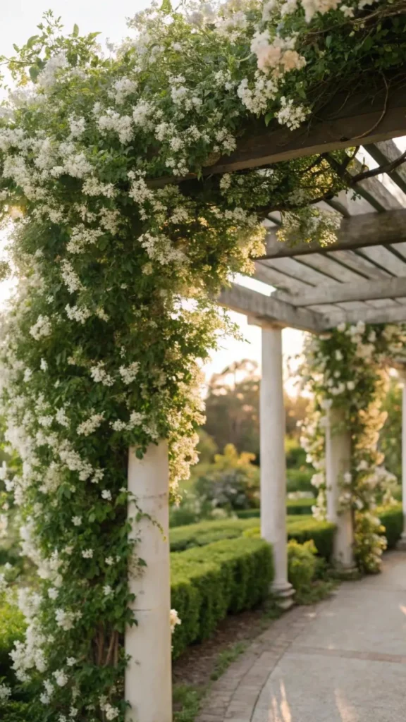 outdoor living space ideas pergola climbing jasmine sheltered outdoor room year round