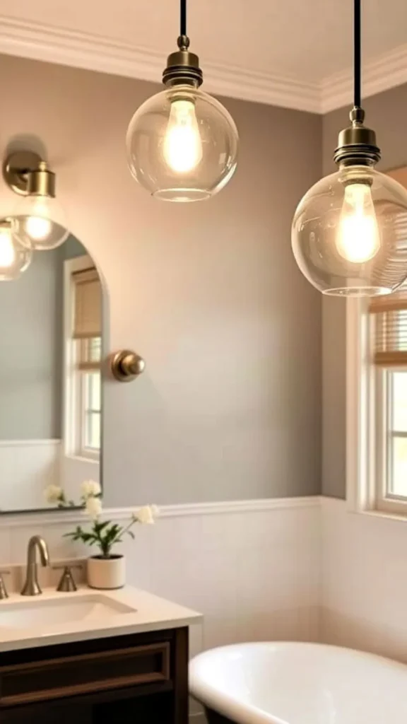small bathroom ideas 2026 sculptural pendant light ceramic fixture