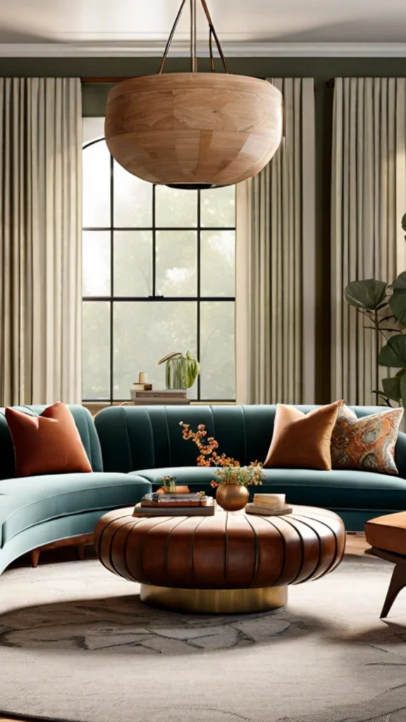 how to style curved sofa statement rug layered wood floors bold pattern
