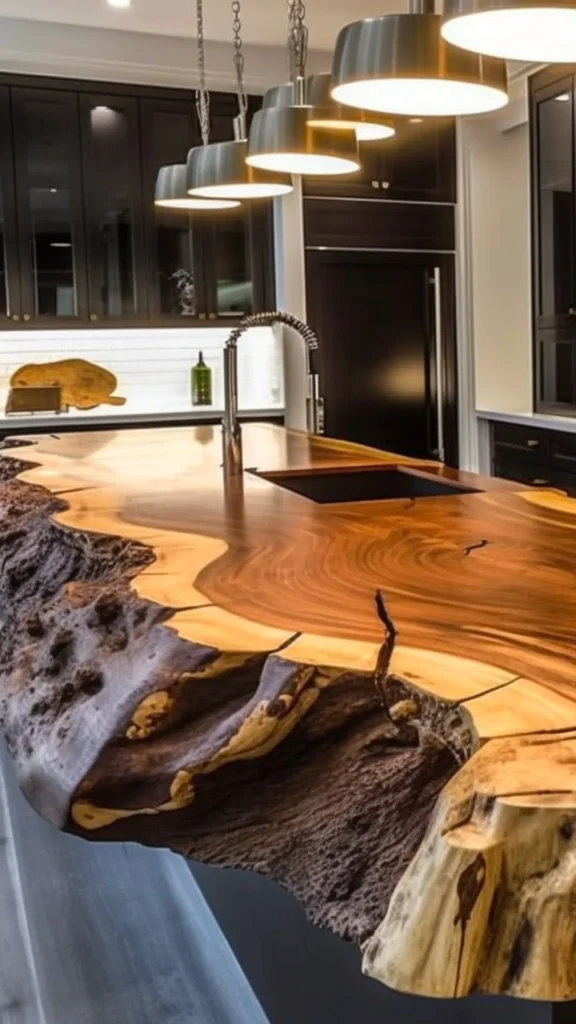 kitchen island ideas live edge wood top natural slab