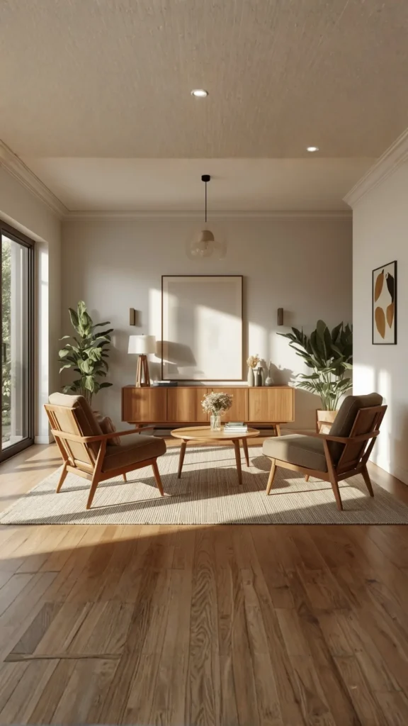 interior design styles explained mid century modern warm wood tapered legs clean organic lines
