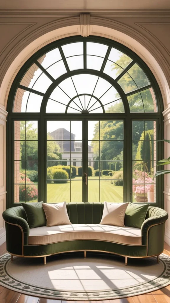 how to style curved sofa arched window echoing silhouette architectural