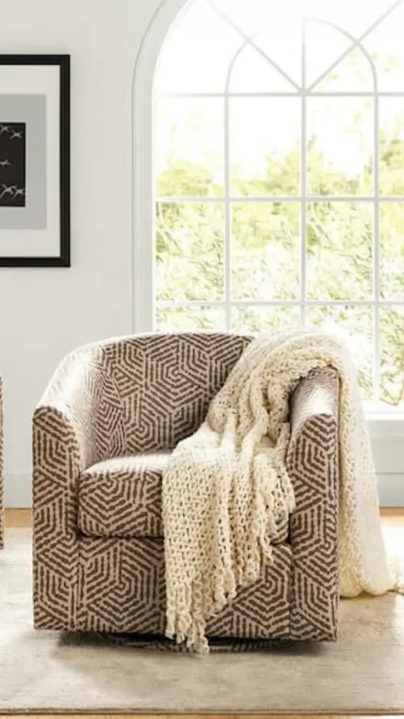 curved accent chair warm tan leather upholstered living room