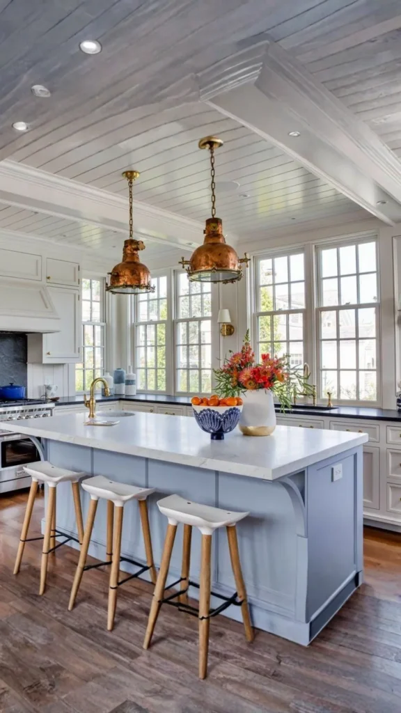 kitchen island ideas statement pendant lighting sculptural above warm 2026