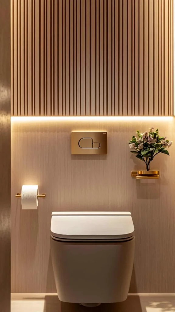 japandi contemporary fusion bathroom smart toilet warm wood surround
