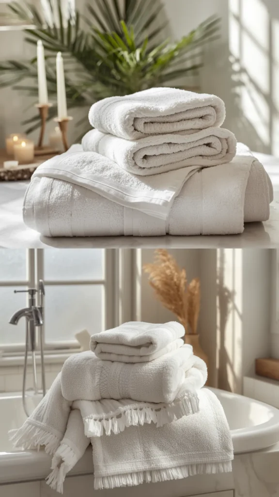 luxury bathroom on a budget linen towel upgrade thick warm white beautifully folded spa