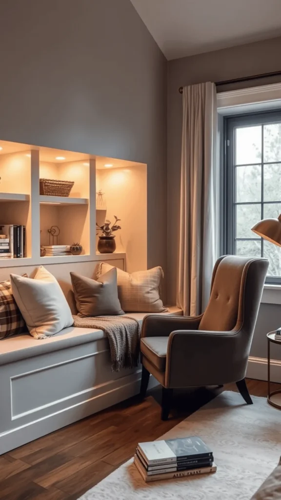 how to style curved sofa reading nook window loveseat floor lamp cozy
