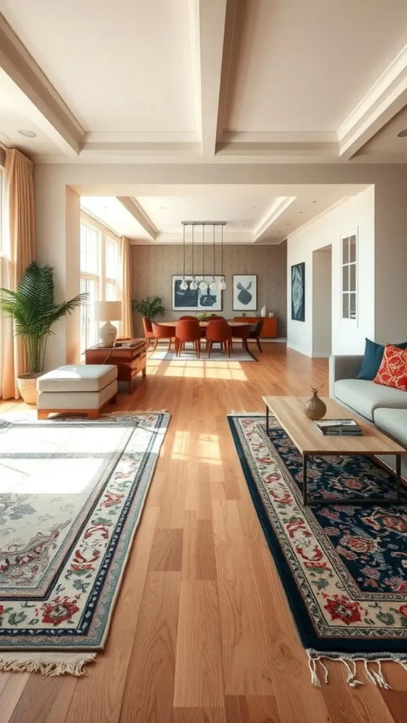 living room rug ideas multiple zones open plan living reading