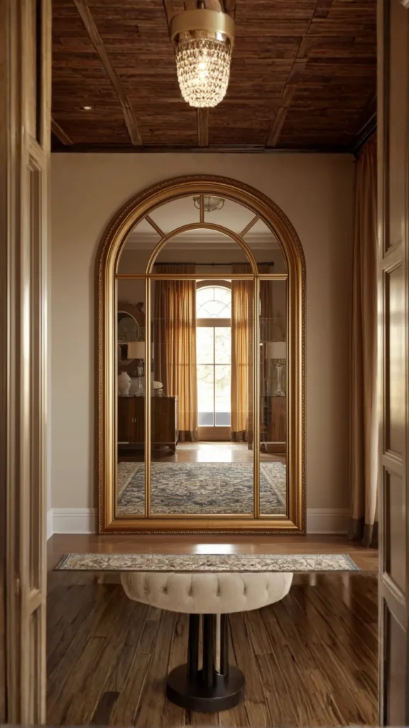 cozy entryway decor ideas statement arch mirror warm reflecting light depth welcoming