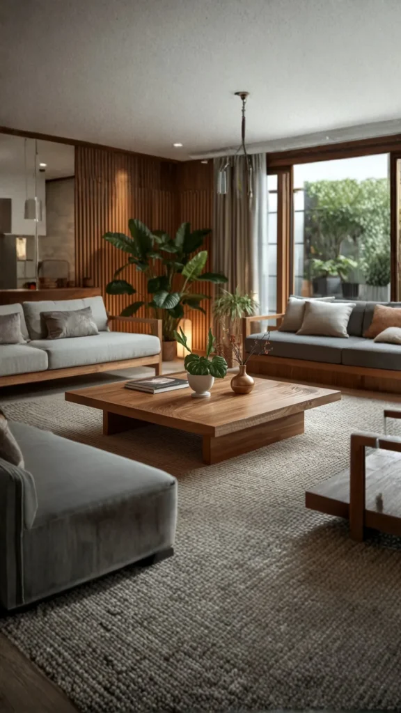 organic coffee table low profile japanese style wood japandi living room serene calm 2026