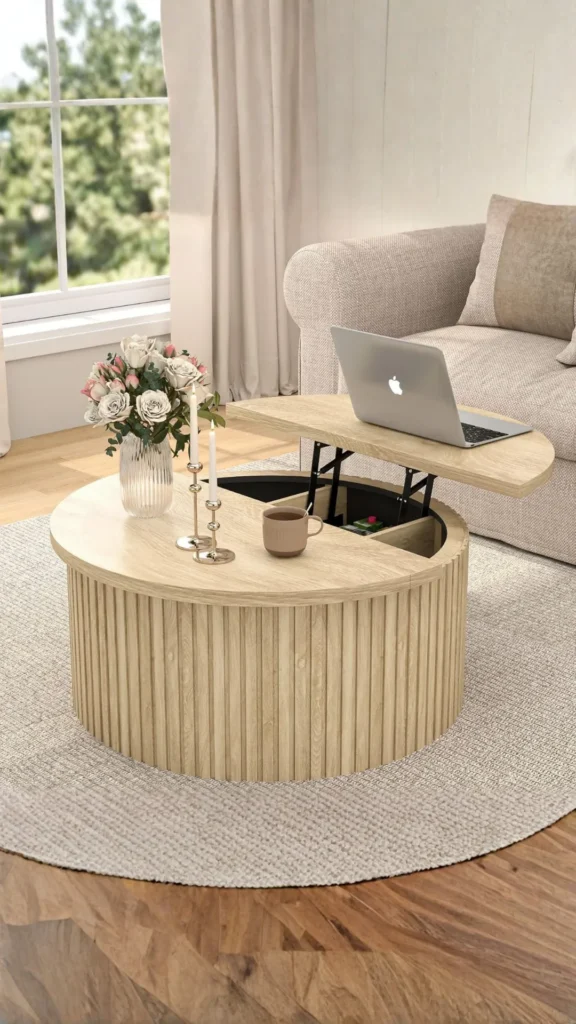 organic coffee table hidden storage drawer lift top practical beautiful warm living room