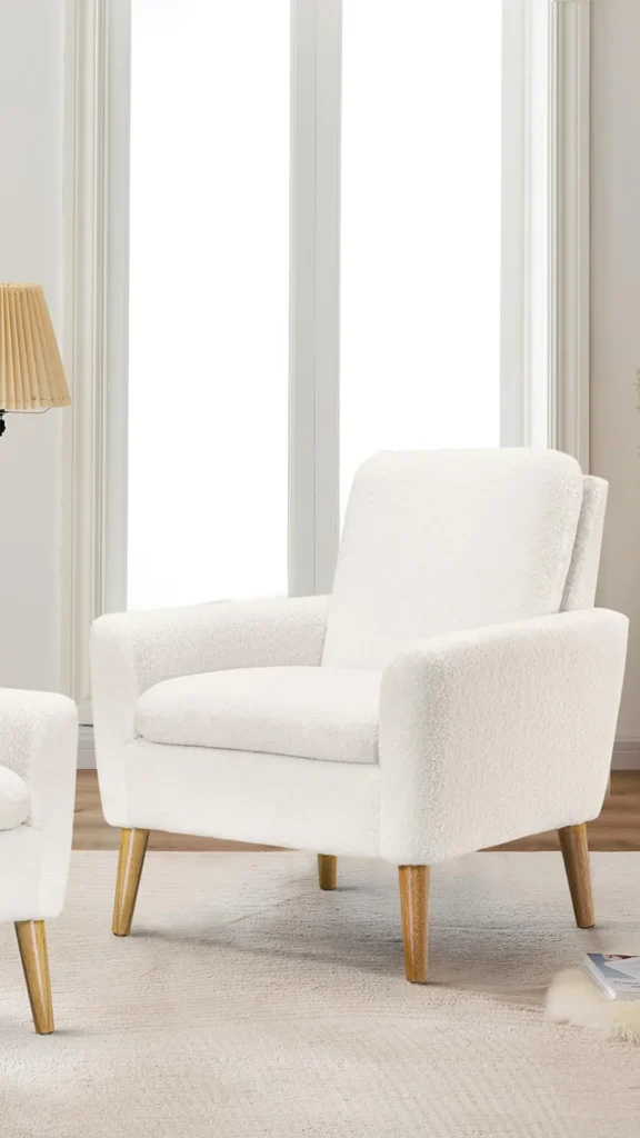 boucle armchair matching pair facing sofa alternative